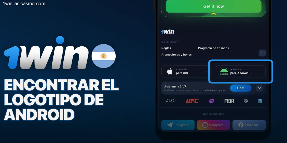 Icono para descargar la aplicación 1Win para Android