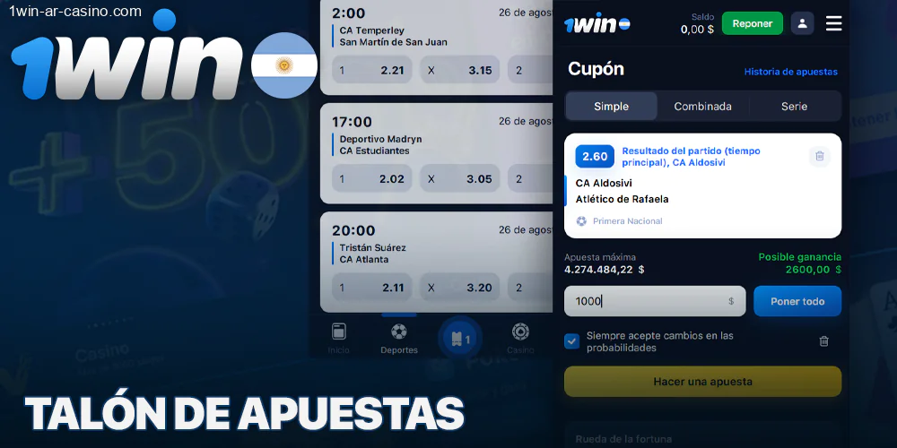 cupón para una apuesta en la app móvil 1Win