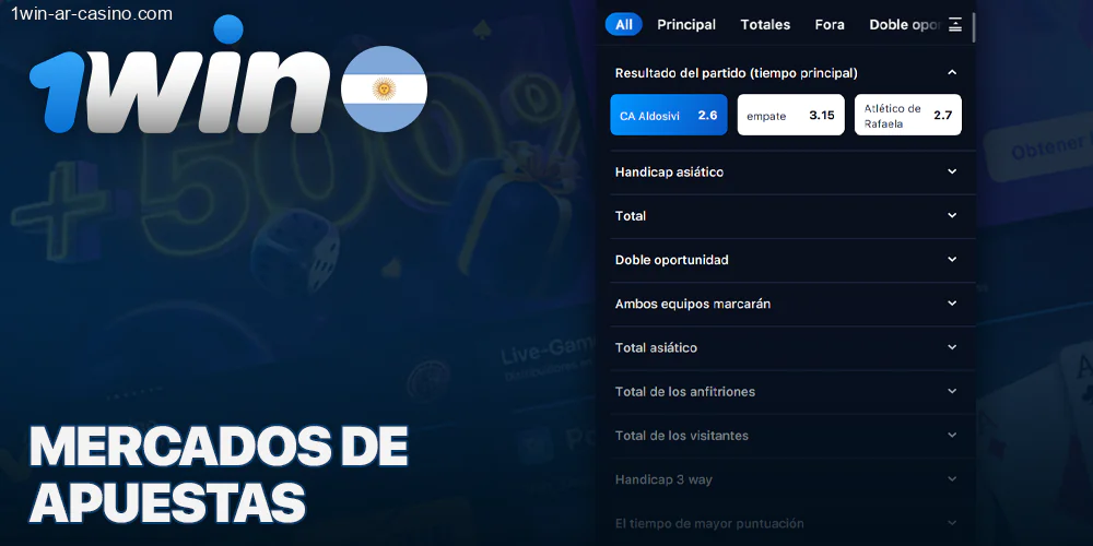 Mercados de apuestas en la aplicación 1Win