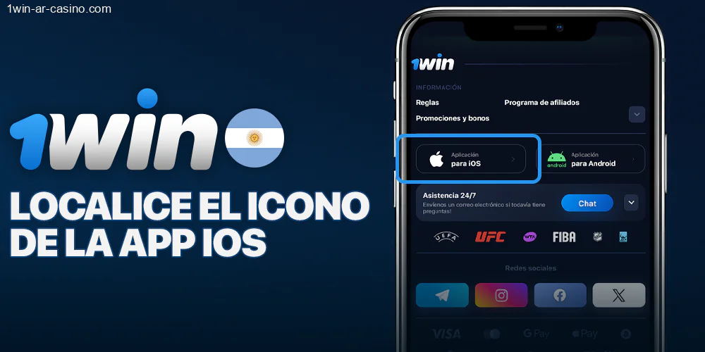 Busque el icono de iOS en el sitio web de 1Win