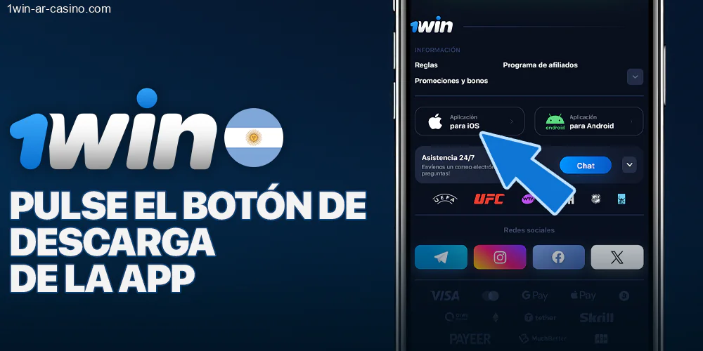 haga clic en el icono de iOS en el sitio web de 1Win