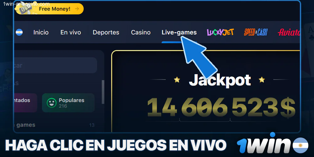 Seleccione Casino en vivo en el menú 1Win