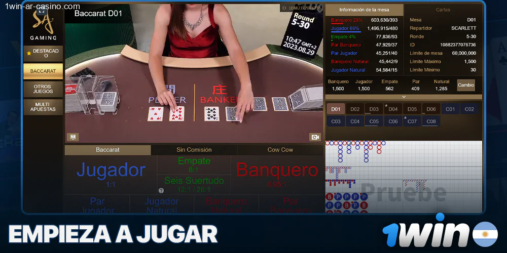 Empieza a jugar en 1Win Casino en Vivo