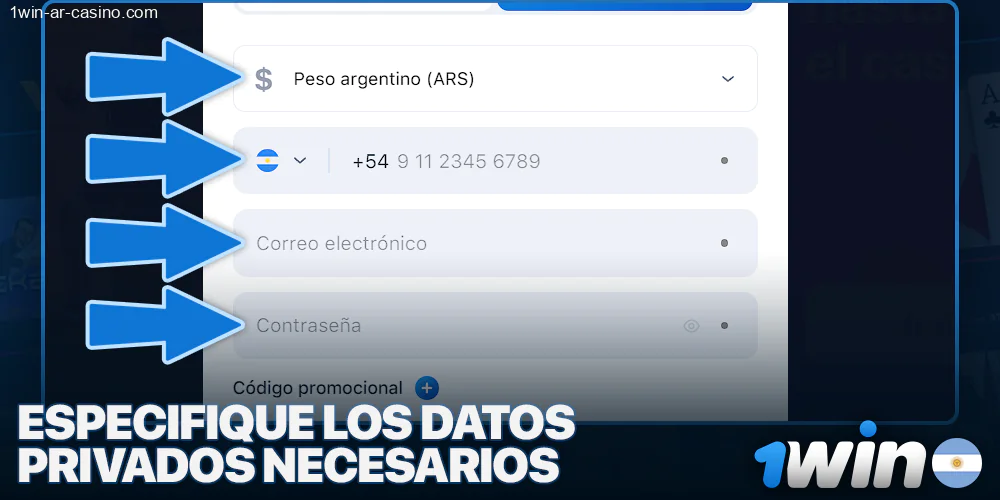 Rellene el formulario de inscripción en 1Win