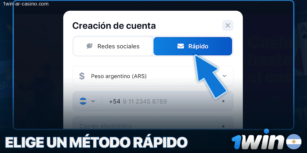 Método de registro rápido en 1Win