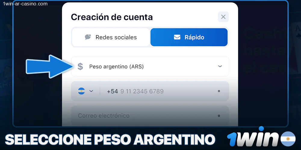 elección de moneda al registrarse en 1Win