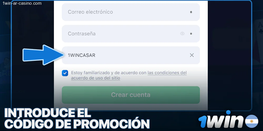 introduzca el código promocional al registrarse en 1Win