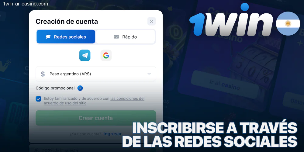 Inscribirse en 1Win a través de las redes sociales