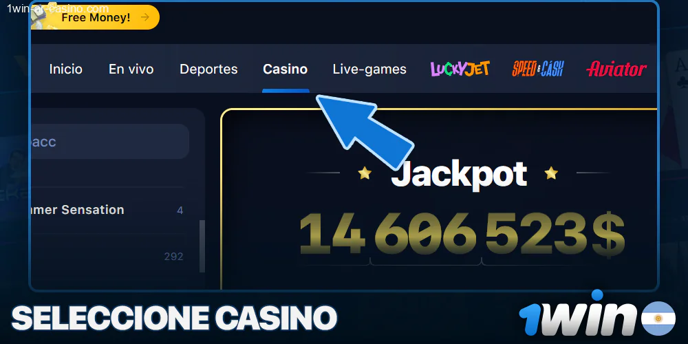 Abra la sección del casino 1Win