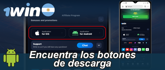 Ubique los botones de descarga en el pie