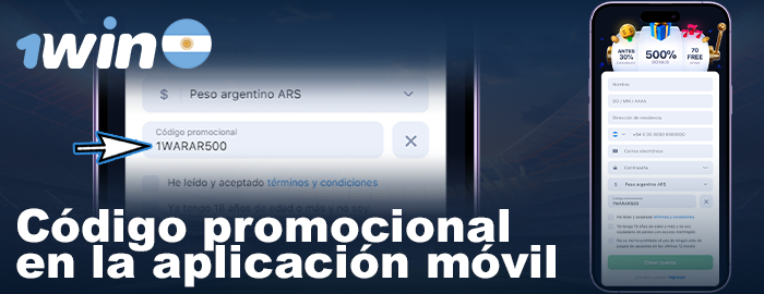 Usar código promocional 1win en la app